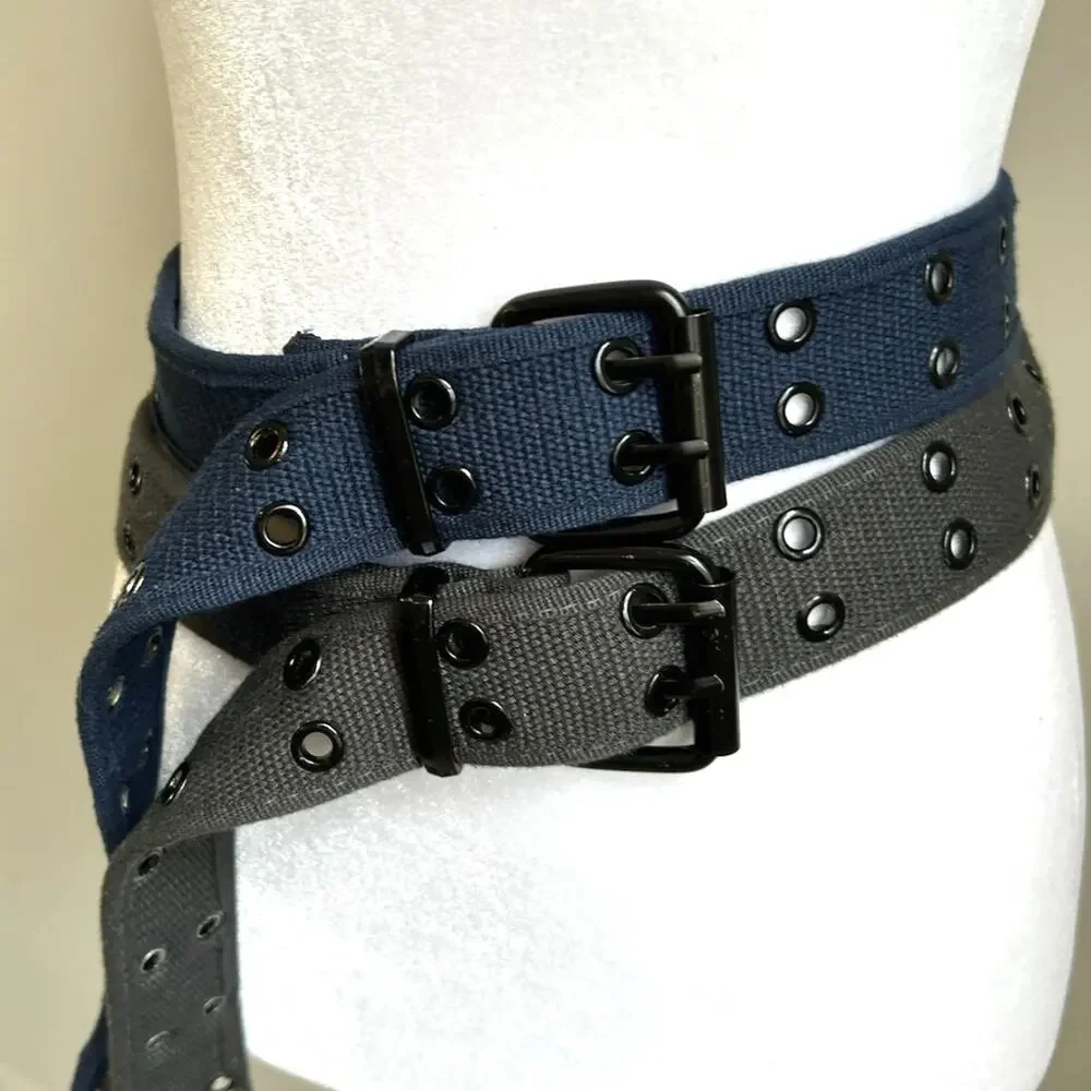 2 Canvas Belt Mens XL Casual Double Prong Heavy Duty Utility Workwear Blue Gray